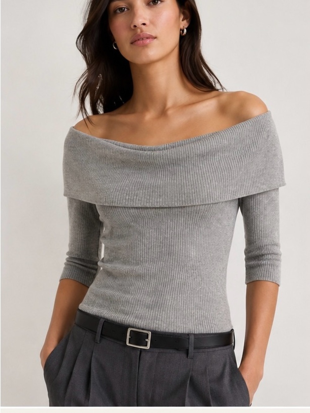 NWT Vince Gray Cashmere Blend Foldover Off Shoulder Top XS